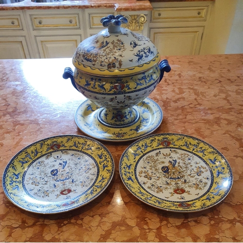 62 - A good English style Soup Tureen and two Plates.