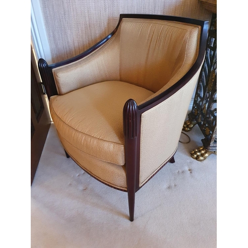 78 - A lovely pair of Mahogany Showframe Tub Chairs with brown/beige upholstery on slender supports. 68w ... 