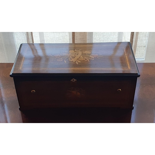 86 - A 19th Century nine bell Music Box with attractive rosewood case inlayed with floral marquetry depic... 