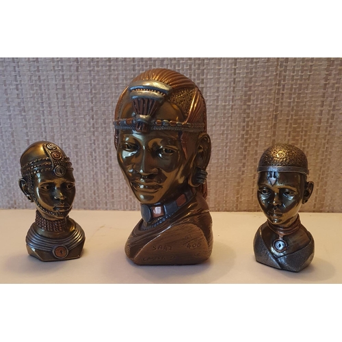 89 - Three Brass and Copper Figural Heads the tallest being 17cms approx.