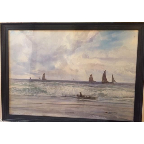 109 - Charles Sim Mottram 1852 - 1919 
Sailing boats at sea in the fresh breeze off a beach with breaking ... 