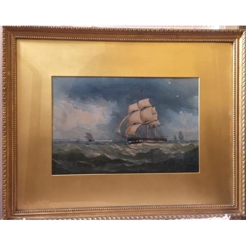 164 - Charles Taylor junior 1841 - 1883. A three masted ship entering harbour, Watercolour. 28 x 42 cm app... 