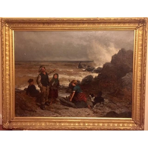 219 - Frederick Gerald Kinnaird, ( flourished 1864 - 1881). Gathering driftwood from nearby wreck, West of... 