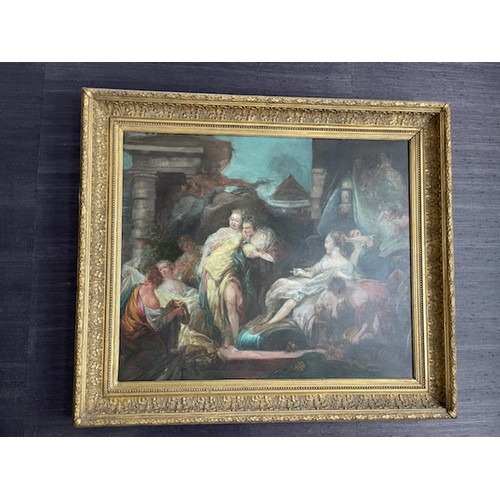 181 - After the original: A large Oil on Canvas of a mythical Grecian scene. Approximately 82 x 69cms.