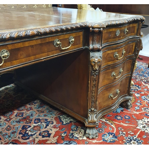 100 - A Fantastic Georgian Style Mahogany and veneered Partners Desk with carved canted corners and leathe... 