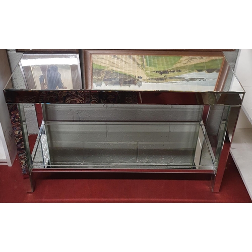 173 - A really good Glass two tier Console Table on square tapered supports. 112 x 38 x H 75.5 cms approx.