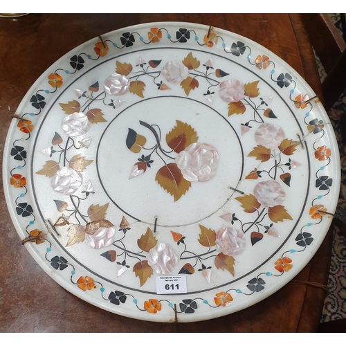 109 - A highly inlaid Marble Charger.(has damage).
D 41 cms approx, with a Stephen Pearse square Serving P... 