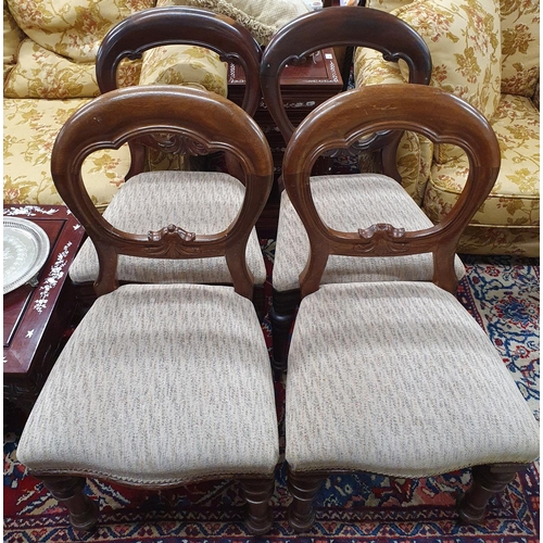 65 - A good set of four Victorian balloon back Chairs. Seat H 45 cms, height of Back 90 cms approx.