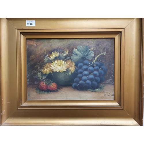 128 - A pair of 19th Century Oil on Board Still Life of Fruit. 35 x 25 cms approx. Signed indistinctly LR.