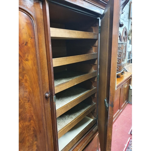 188 - A Victorian Mahogany three door Wardrobe with fitted centre. In need of some restoration. 185 x52.5 ... 