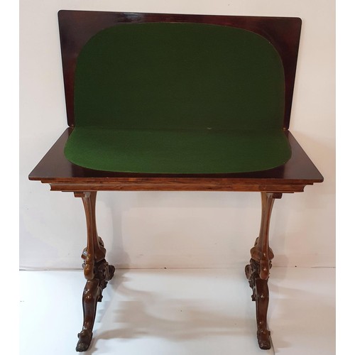 295 - A Fantastic Victorian Walnut Foldover Card Table with highly carved supports and burr walnut top.W 9... 