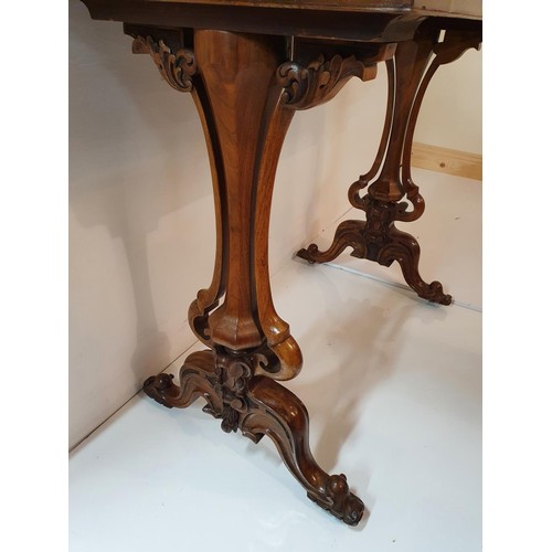 295 - A Fantastic Victorian Walnut Foldover Card Table with highly carved supports and burr walnut top.W 9... 