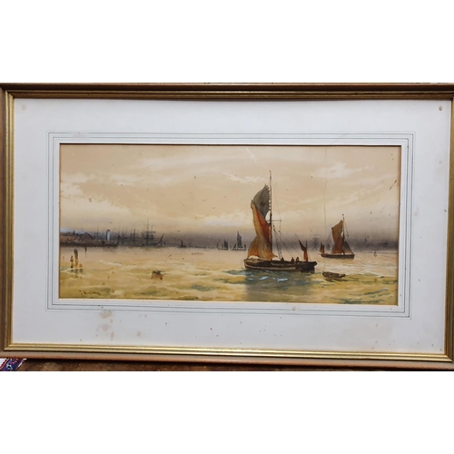 115 - An early 20th Century Watercolour of sailing boats going into harbour. Signed T. Mortimor. 25 x 53 c... 