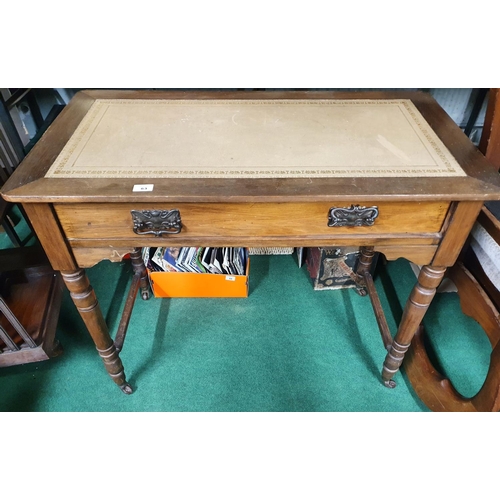 63 - A late 19th Century Mahogany Writing Table with cream leather top. W 91 x 49 x H 74 cms approx.