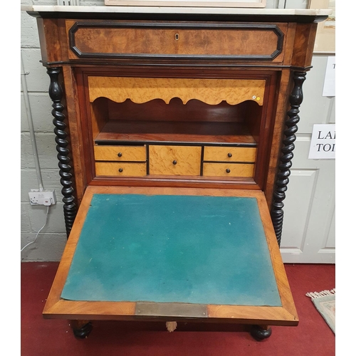 220 - A 19th Century Walnut Abattant with turned ebonised barly twist supports and marble top.
W 110 x D 5... 