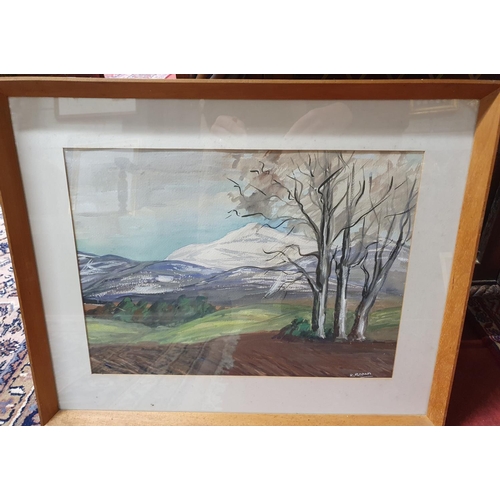 263 - A 20th Century Watercolour of a snowy mountain. Signed R.Braum LR and Mulvaney Bros label verso alon... 