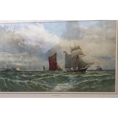 136 - ' Off Calshot 05'. Watercolour of an extensive coastal Seascape with many Sailing and Steam Vessels.... 