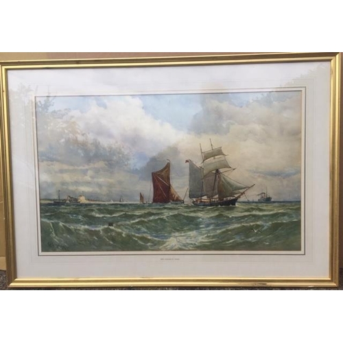 136 - ' Off Calshot 05'. Watercolour of an extensive coastal Seascape with many Sailing and Steam Vessels.... 