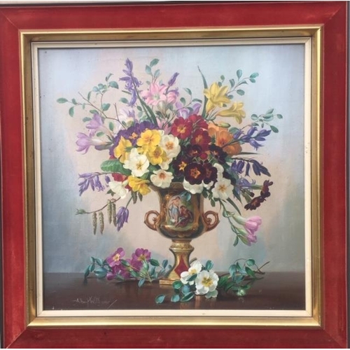 179 - Albert Williams 1922 - 2010, Flowers in a Vase, Oil on Canvas 40 x 40 cms. Signed lower left.