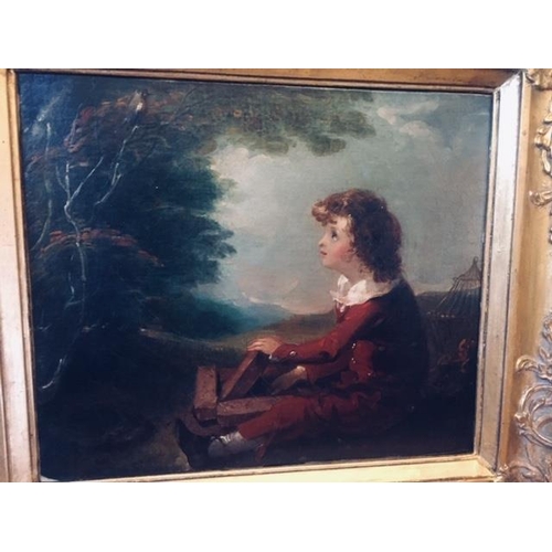 280 - 18th Century Oil on Canvas ' The Bird Catcher' 30 x 36 cms in a period frame.