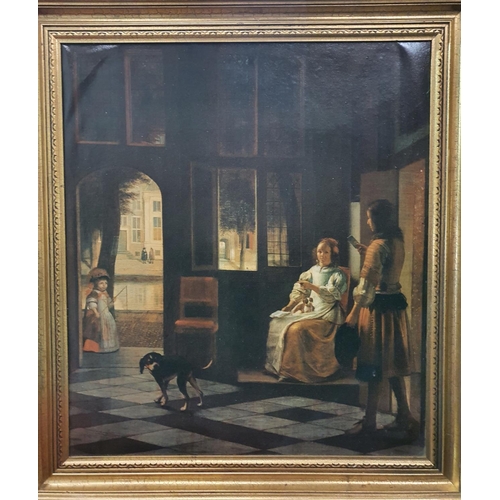 856 - After the original. A good oleograph of an interior scene in a gilt Frame.