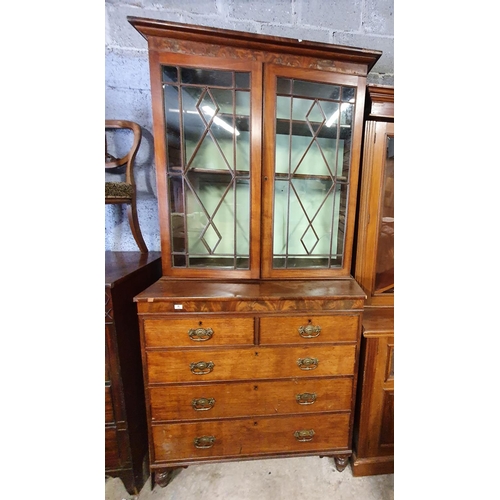 821a - A lovely Regency Mahogany Bookcase/Display Cabinet with reeded beaded doors and chest base with bras... 