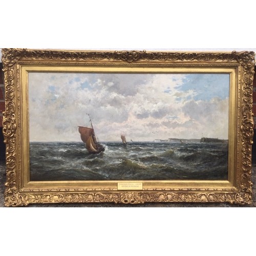 122 - Gustave De Breanski 1856 - 1898. 'Off Cromer' Oil on Canvas of Boats in an extensive seascape off th... 