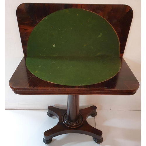 71 - A superb quality Regency Rosewood Fold Over Card Table on turned shaft and platform base. W 93 D 46 ... 