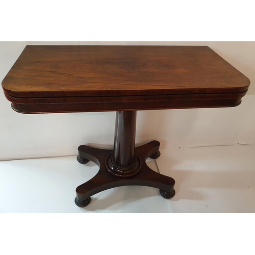 71 - A superb quality Regency Rosewood Fold Over Card Table on turned shaft and platform base. W 93 D 46 ... 