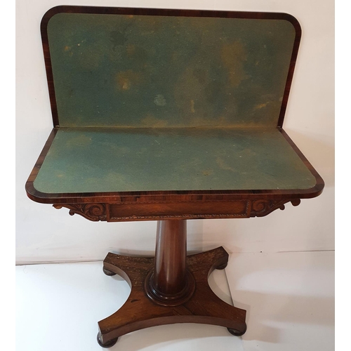 102 - A superb quality Regency Rosewood Fold Over Card Table. W 92 X D 45 X H 72 cms approx.