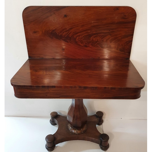 154 - A Fabulous early 19th Century Mahogany Foldover Tea Table with a flame grain top. W 92 X 90 X H 70 c... 