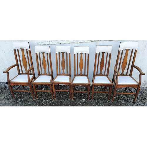 499 - A set of six reproduction Mahogany Ladder back Chairs. ( 4 + 2). one arm off but there along with a ... 