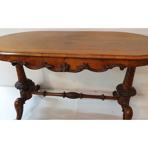 201 - A really good 19th Century Walnut Oval Centre Table with carved outline. W 122 X 62 X H 70 cms appro... 