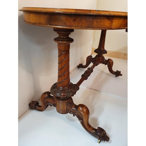 201 - A really good 19th Century Walnut Oval Centre Table with carved outline. W 122 X 62 X H 70 cms appro... 