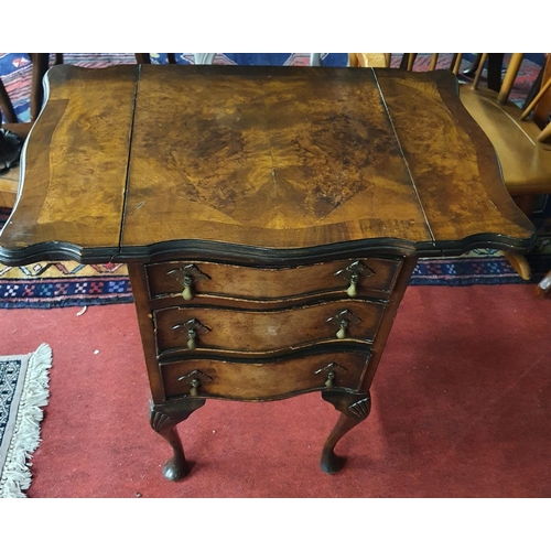 256 - A nice Walnut and veneered drop leaf three drawer Side Table. 63 x 40 x H 72 cms approx.