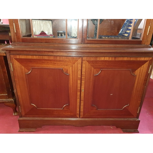 264 - A Mahogany Inlaid two door glazed Bookcase with blind bottom doors. W 91 x D 47 x H 199 cms approx.