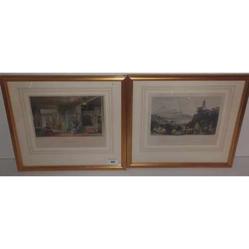 66 - A pair of 19th Century coloured Engravings. 17 x 21 cms approx.