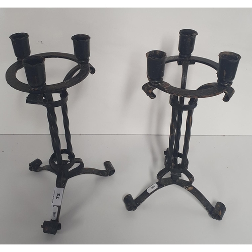 72 - A good pair of vintage Metal Candlesticks. H 35 cms approx.