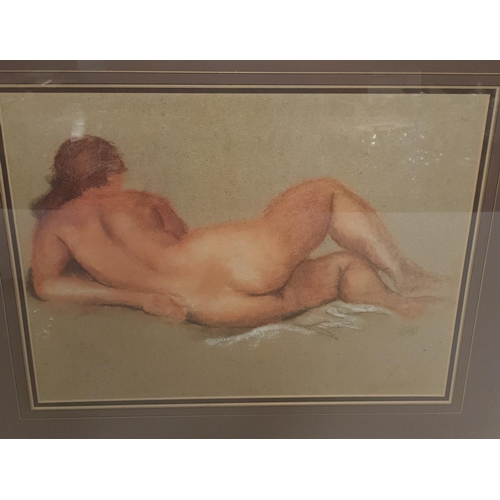 74 - A nude Print of a Woman. Monogrammed M middle right. 28 x 36 cms approx.