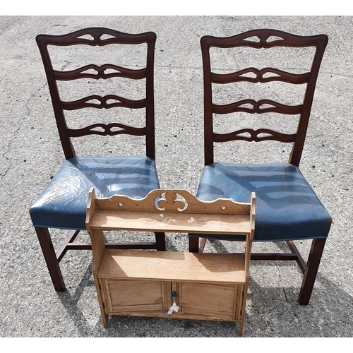 1061 - A pair of Mahogany Ladderback Chairs along with a 19th Century pine Wall Bracket.