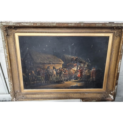 308 - A 19th Century Oleograph of a coaching scene. 44 x 67 cms approx.