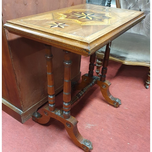 314 - Of superb quality. A Specimen Table with highly inlaid top on a stretcher base. 70 x 44 x H 71 cms a... 