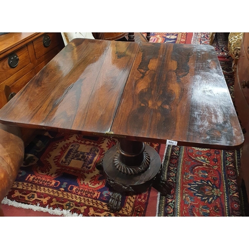 390 - A lovely 19th Century Rosewood Foldover Card Table, possibly Irish, with turned shaft rope edge base... 