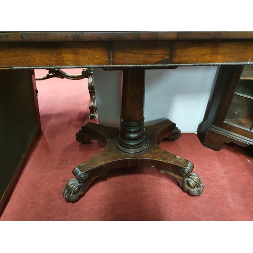 569 - A fantastic Regency Rosewood Irish Foldover Card Table with hairy paw feet.W 92 X D45 X H 73cms appr... 