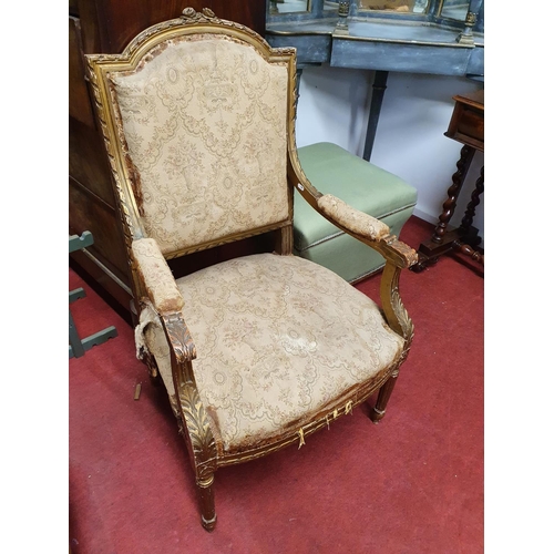 676 - A late 19th Century Timber Gilt upholstered show frame Armchair. W 63, seat H 44 cms approx. along w... 