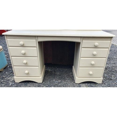 1046 - A Lloyd Loom Blanket Bin, Pine Kitchen Table, Oak Gate legged Table and Painted Desk.