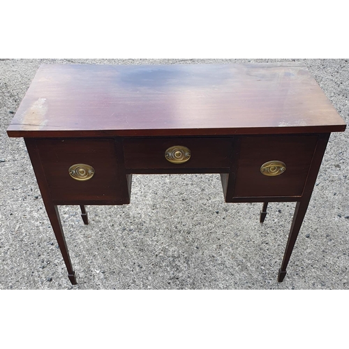 1075 - 19th cent. Hepplewhite style mahogany lowboy, central drawer flanked by two square drawers, brass fi... 