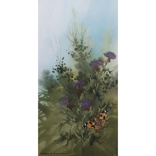 580 - A pair of Still life Watercolours by Barry K Barnes, garden scene with butterfly, 19 x 38H cm approx... 