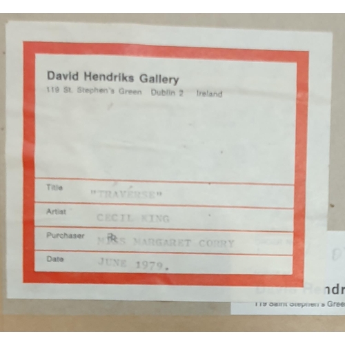 584 - An Oil on Paper 'Traverse' by Cecil King with a David Hendrick's Gallery label verso. Dated 1979. 19... 