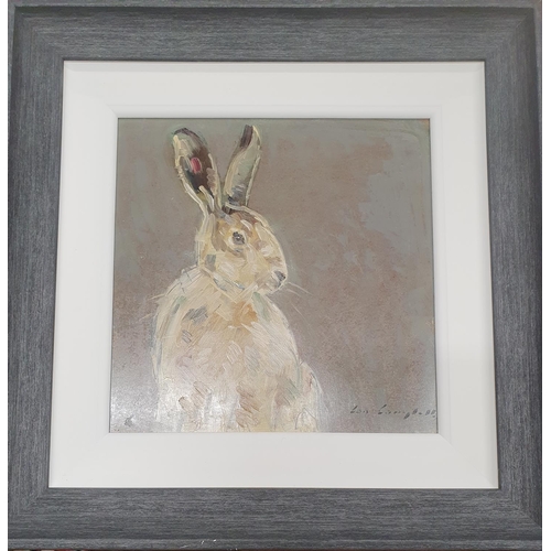 606 - Con Campbell (Irish) '' Lady Hare ''. Oil on Board, signed lower right. Framed size 40cm x 40 cm.